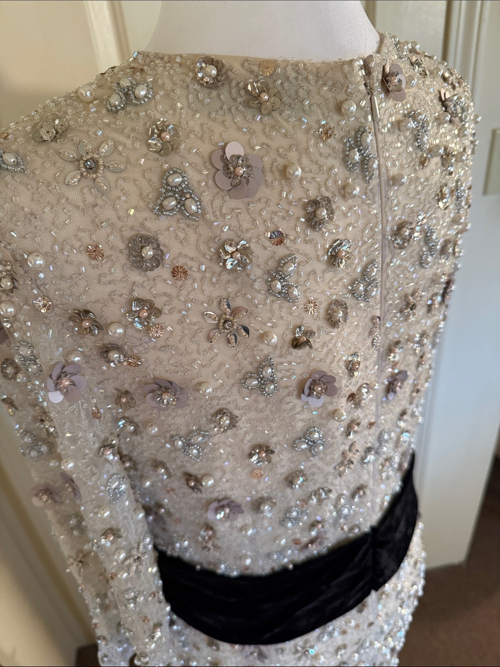 MAC DUGGAL
Ivory Embellished Evening Gown with Velvet Bow - Picture 13 of 17